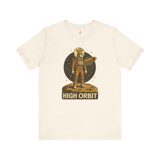 High Orbit - Old School Giraffe Astronaut in Space - Unisex 100% Cotton T-shirt