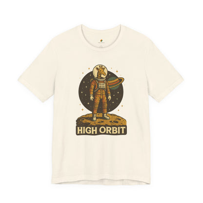 High Orbit - Old School Giraffe Astronaut in Space - Unisex 100% Cotton T-shirt