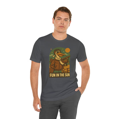 Fun in the Sun - Retro Funny Old School Veteran Pilot Pelican - Unisex 100% Cotton T-shirt