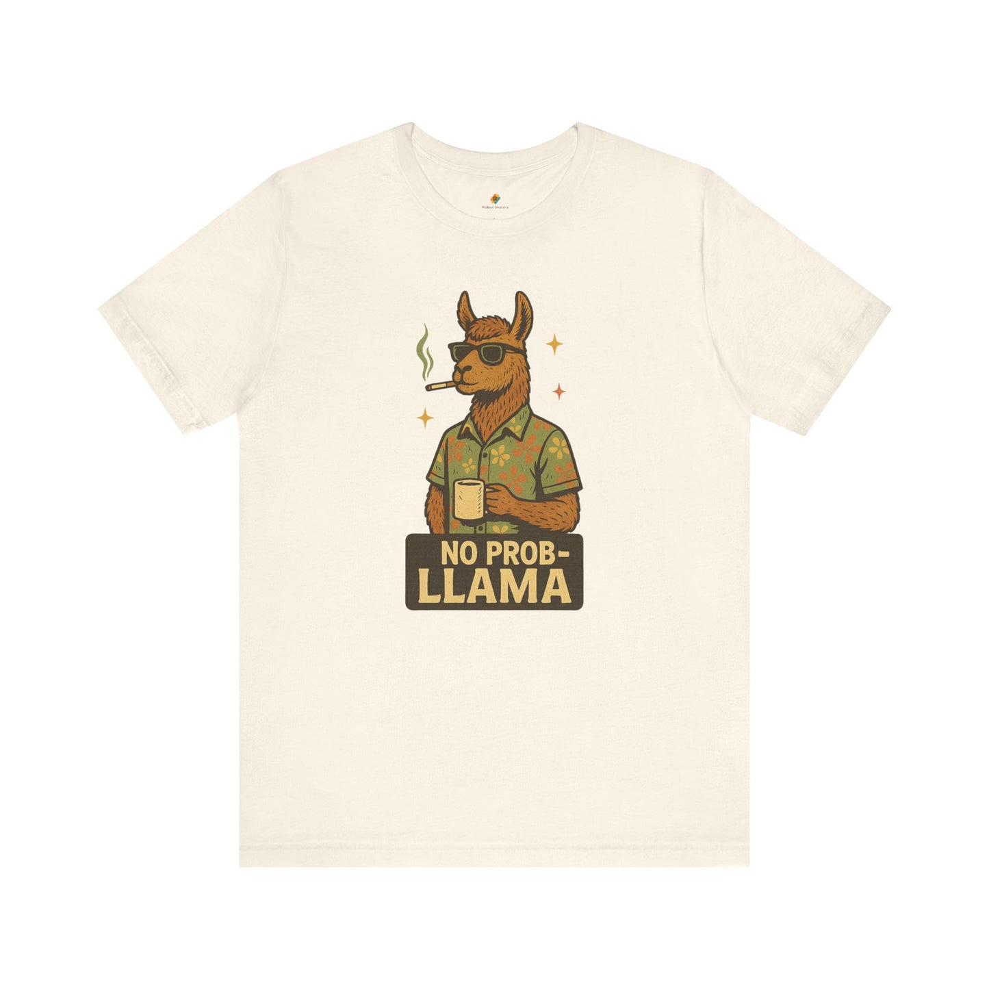 No Prob-llama - Old School Smoking and Coffee Drinking Llama - Unisex 100% Cotton T-shirt
