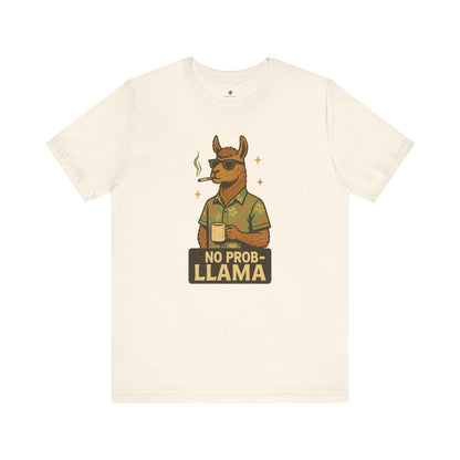 No Prob-llama - Old School Smoking and Coffee Drinking Llama - Unisex 100% Cotton T-shirt