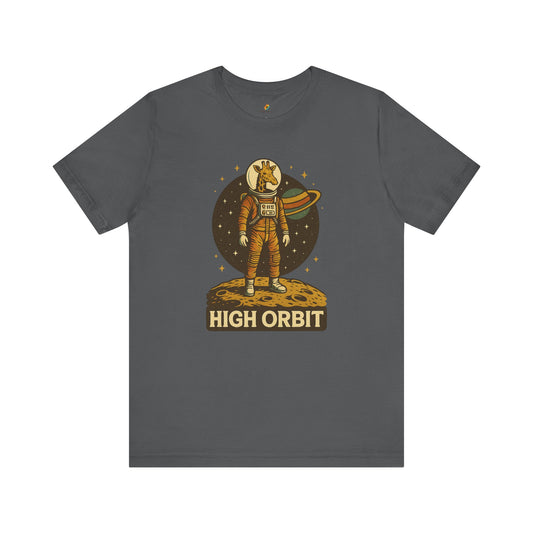 High Orbit - Old School Giraffe Astronaut in Space - Unisex 100% Cotton T-shirt