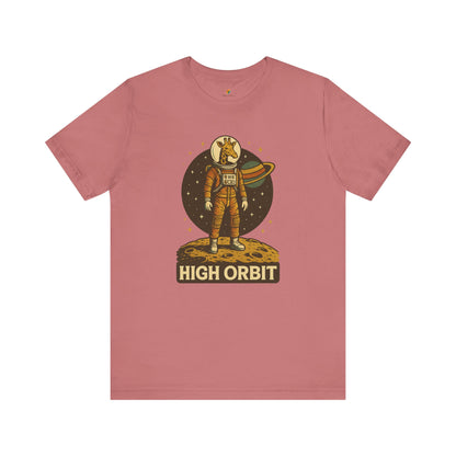 High Orbit - Old School Giraffe Astronaut in Space - Unisex 100% Cotton T-shirt
