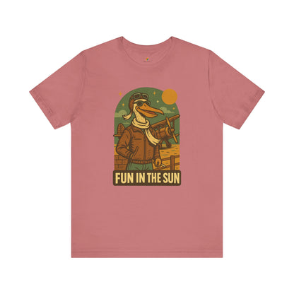 Fun in the Sun - Retro Funny Old School Veteran Pilot Pelican - Unisex 100% Cotton T-shirt
