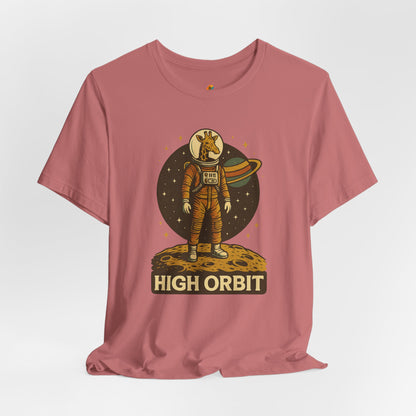 High Orbit - Old School Giraffe Astronaut in Space - Unisex 100% Cotton T-shirt