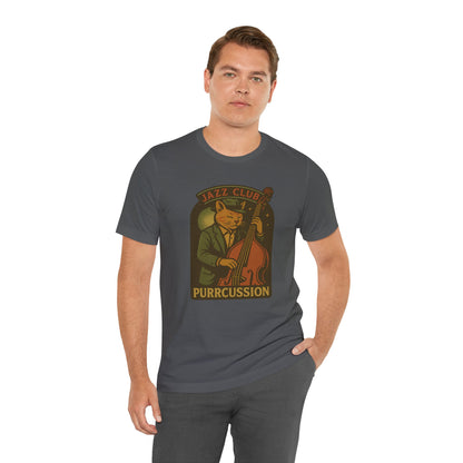 Purrcussion - Jazz Cat Playing on Cello - Unisex 100% Cotton T-shirt