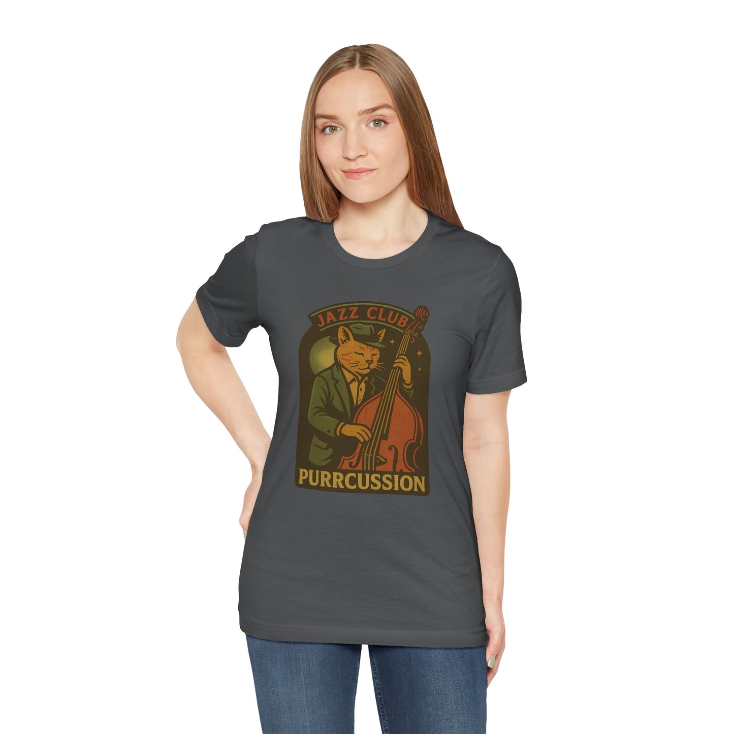 Purrcussion - Jazz Cat Playing on Cello - Unisex 100% Cotton T-shirt
