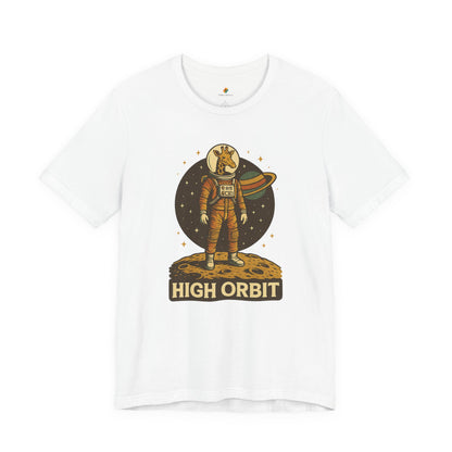 High Orbit - Old School Giraffe Astronaut in Space - Unisex 100% Cotton T-shirt