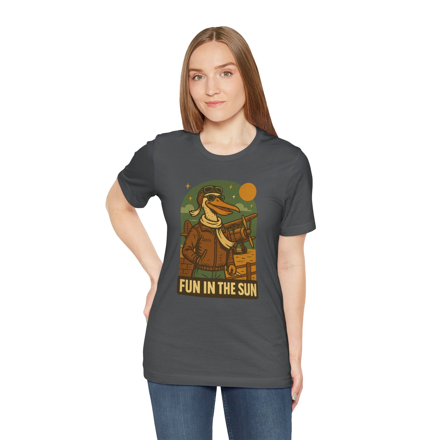 Fun in the Sun - Retro Funny Old School Veteran Pilot Pelican - Unisex 100% Cotton T-shirt