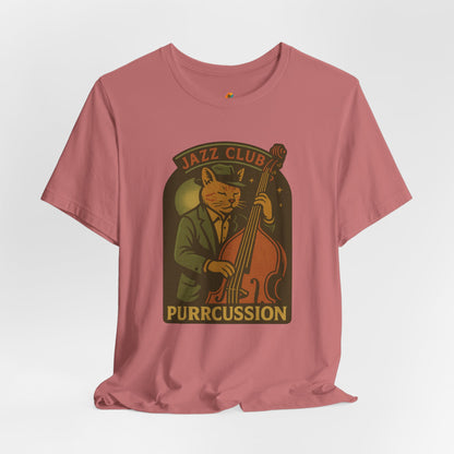 Purrcussion - Jazz Cat Playing on Cello - Unisex 100% Cotton T-shirt