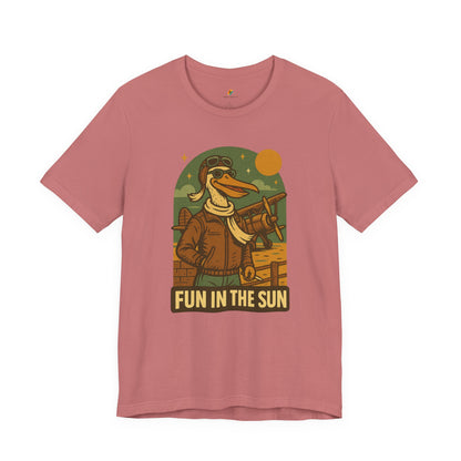 Fun in the Sun - Retro Funny Old School Veteran Pilot Pelican - Unisex 100% Cotton T-shirt