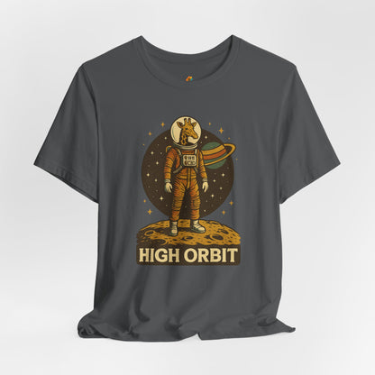 High Orbit - Old School Giraffe Astronaut in Space - Unisex 100% Cotton T-shirt