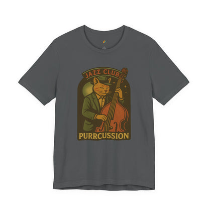 Purrcussion - Jazz Cat Playing on Cello - Unisex 100% Cotton T-shirt