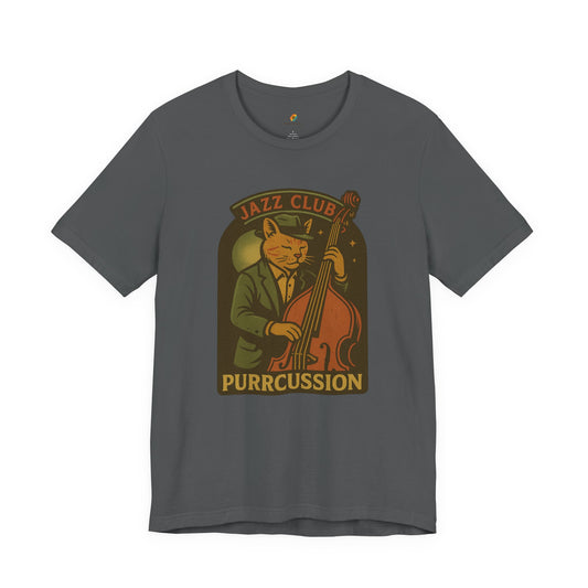 Purrcussion - Jazz Cat Playing on Cello - Unisex 100% Cotton T-shirt