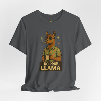 No Prob-llama - Old School Smoking and Coffee Drinking Llama - Unisex 100% Cotton T-shirt