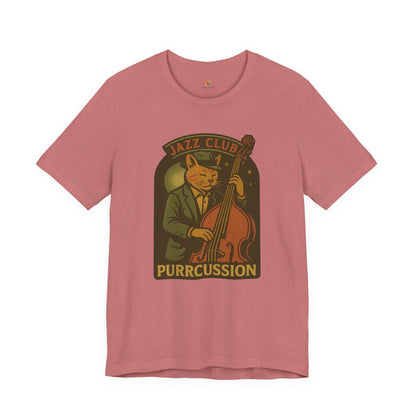 Purrcussion - Jazz Cat Playing on Cello - Unisex 100% Cotton T-shirt