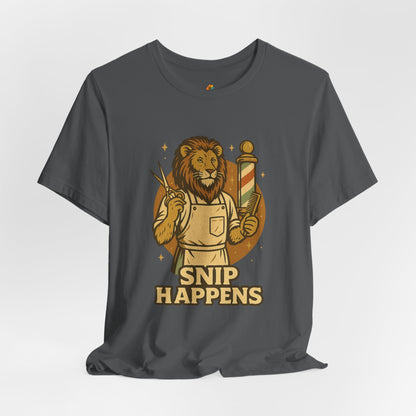 Snip Happens - Retro Vintage Funny Old School Lion Hairdresser - Unisex 100% Cotton T-shirt