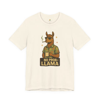 No Prob-llama - Old School Smoking and Coffee Drinking Llama - Unisex 100% Cotton T-shirt