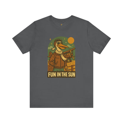 Fun in the Sun - Retro Funny Old School Veteran Pilot Pelican - Unisex 100% Cotton T-shirt