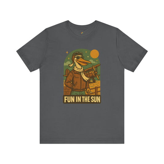 Fun in the Sun - Retro Funny Old School Veteran Pilot Pelican - Unisex 100% Cotton T-shirt