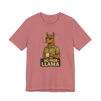 No Prob-llama - Old School Smoking and Coffee Drinking Llama - Unisex 100% Cotton T-shirt