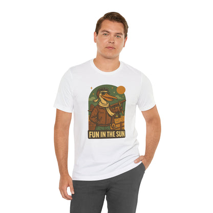 Fun in the Sun - Retro Funny Old School Veteran Pilot Pelican - Unisex 100% Cotton T-shirt