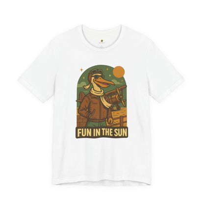 Fun in the Sun - Retro Funny Old School Veteran Pilot Pelican - Unisex 100% Cotton T-shirt
