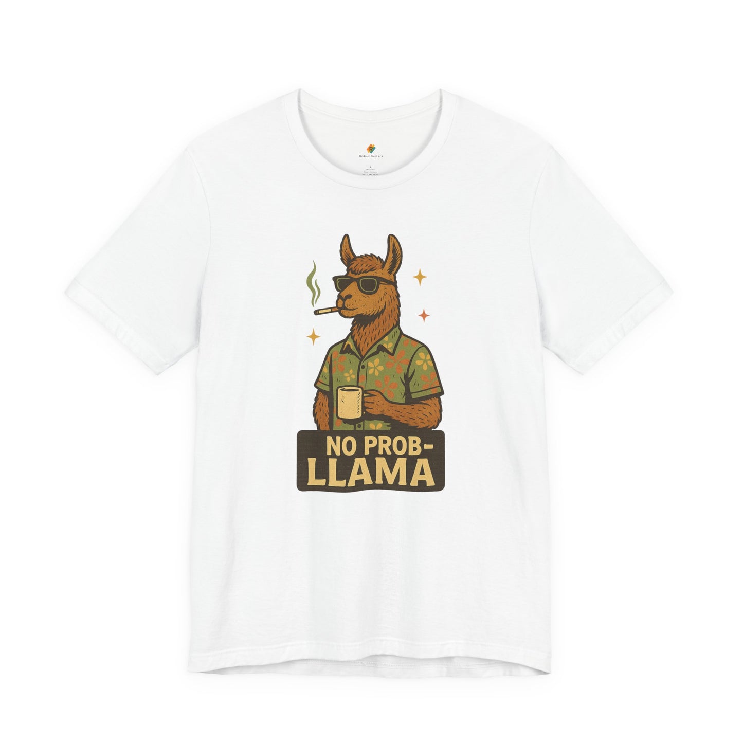 No Prob-llama - Old School Smoking and Coffee Drinking Llama - Unisex 100% Cotton T-shirt