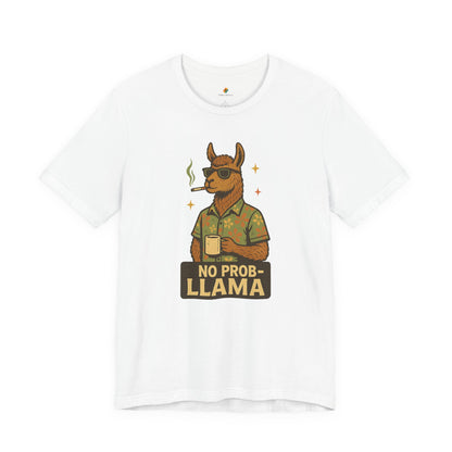 No Prob-llama - Old School Smoking and Coffee Drinking Llama - Unisex 100% Cotton T-shirt