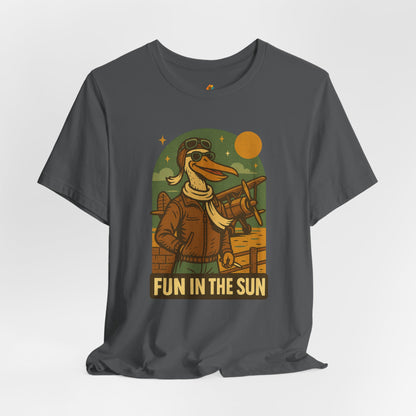 Fun in the Sun - Retro Funny Old School Veteran Pilot Pelican - Unisex 100% Cotton T-shirt