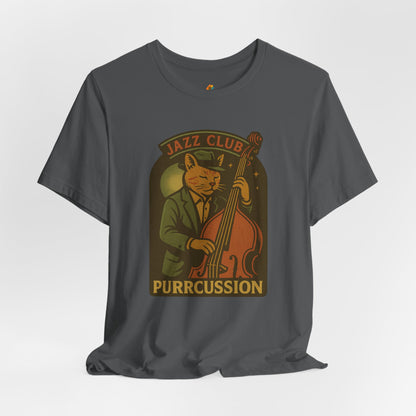 Purrcussion - Jazz Cat Playing on Cello - Unisex 100% Cotton T-shirt