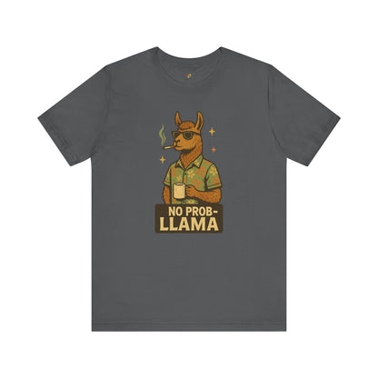 No Prob-llama - Old School Smoking and Coffee Drinking Llama - Unisex 100% Cotton T-shirt