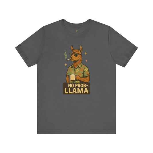 No Prob-llama - Old School Smoking and Coffee Drinking Llama - Unisex 100% Cotton T-shirt