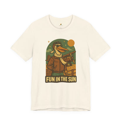 Fun in the Sun - Retro Funny Old School Veteran Pilot Pelican - Unisex 100% Cotton T-shirt