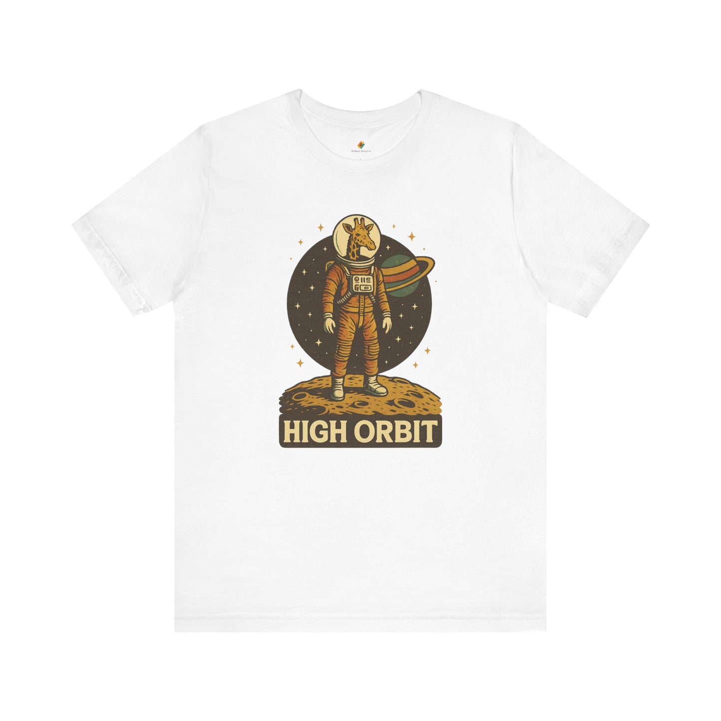 High Orbit - Old School Giraffe Astronaut in Space - Unisex 100% Cotton T-shirt