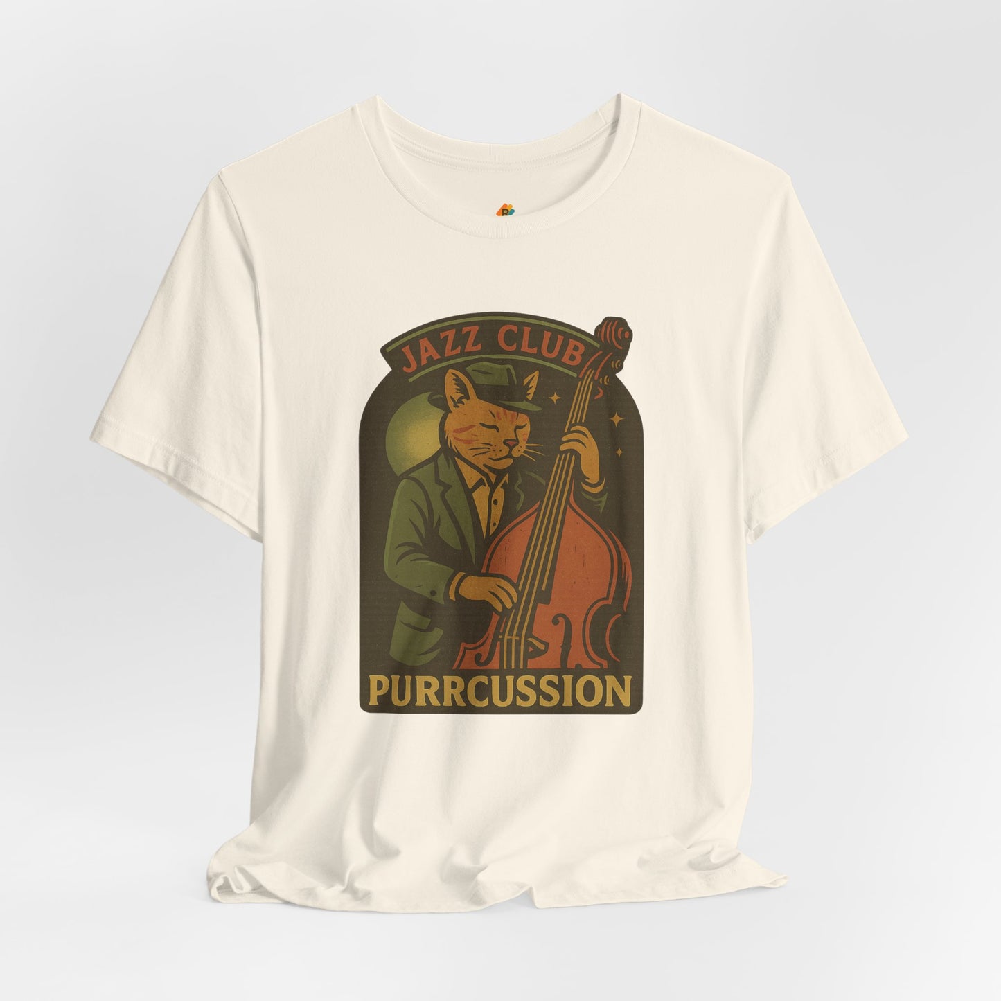 Purrcussion - Jazz Cat Playing on Cello - Unisex 100% Cotton T-shirt