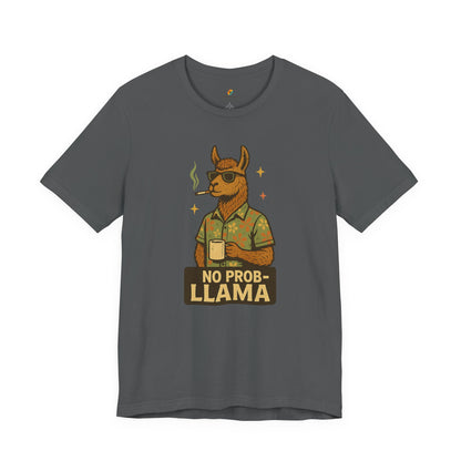No Prob-llama - Old School Smoking and Coffee Drinking Llama - Unisex 100% Cotton T-shirt