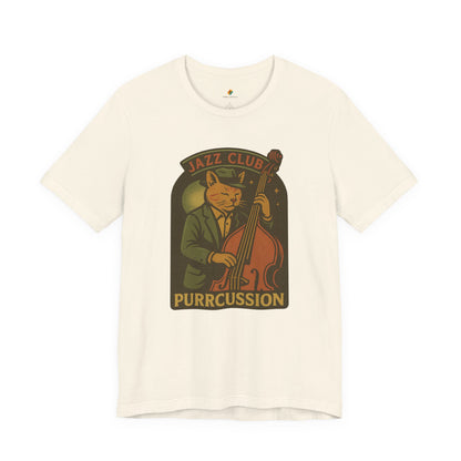 Purrcussion - Jazz Cat Playing on Cello - Unisex 100% Cotton T-shirt