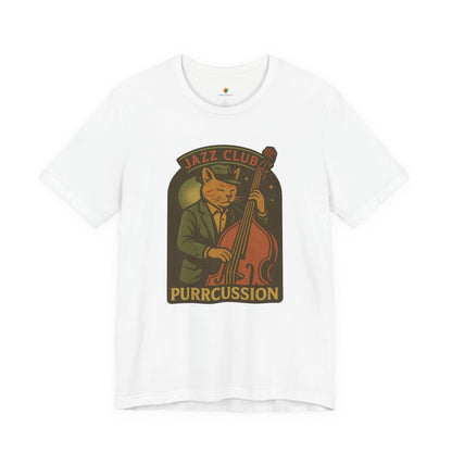 Purrcussion - Jazz Cat Playing on Cello - Unisex 100% Cotton T-shirt