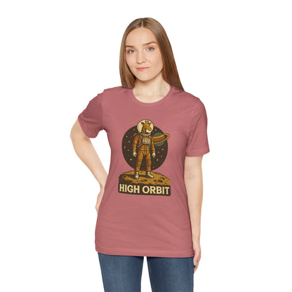 High Orbit - Old School Giraffe Astronaut in Space - Unisex 100% Cotton T-shirt